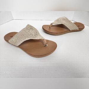 Sakroots Crochet Thong Beige Sandels Womens Size 8